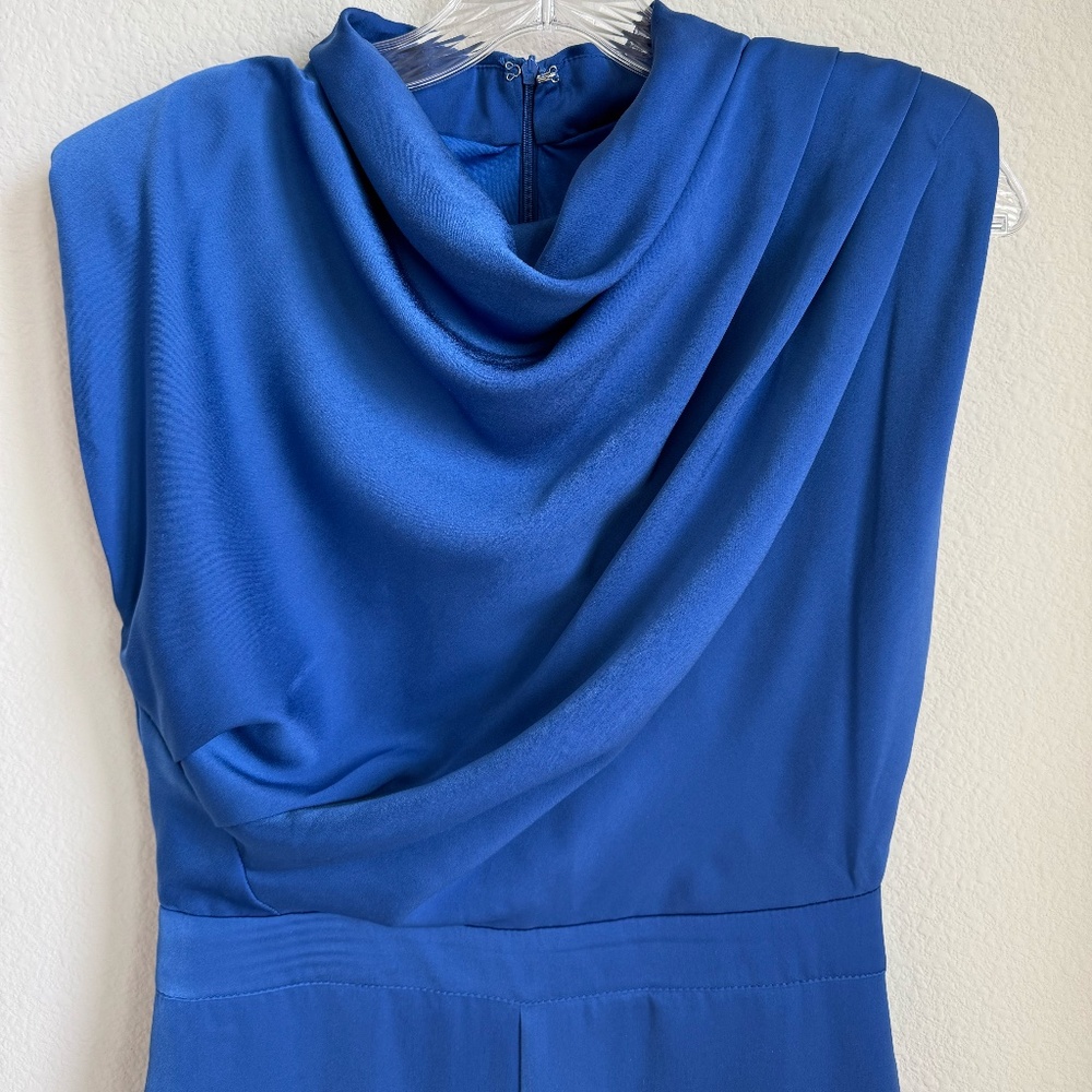 Do + Be Satin Blue Cowl Neck Wide Leg Jumpsuit